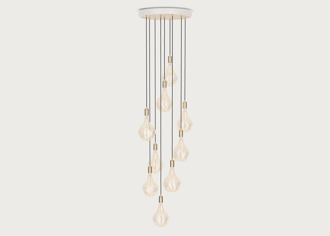 Large White Canopy With 9 Pendants and 9 Voronoi II Bulbs Oak