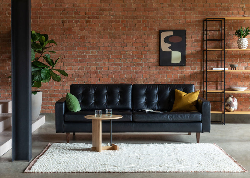 Hepburn 3 Seater Sofa Daino Leather Elephant / Natural