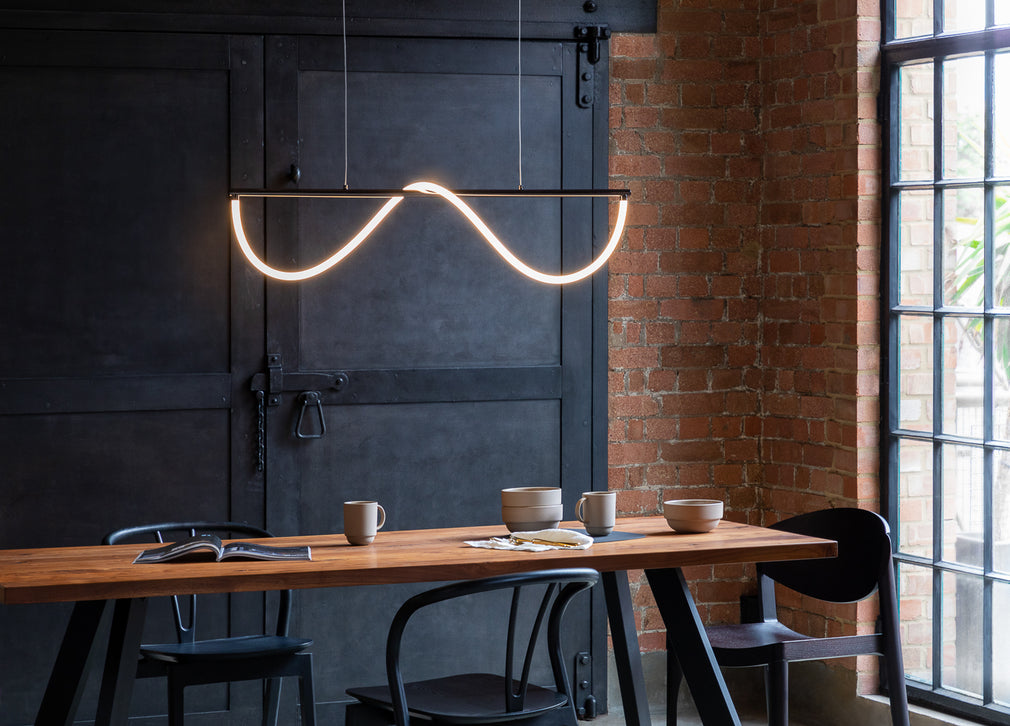 Wave LED Long Pendant Light Satin Gold