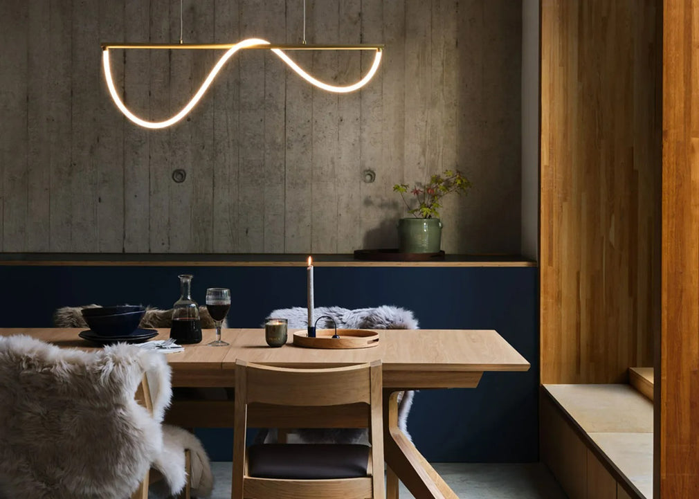 Wave LED Long Pendant Light Satin Gold