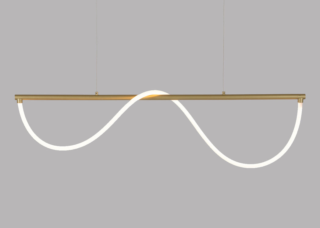 Wave LED Long Pendant Light Satin Gold