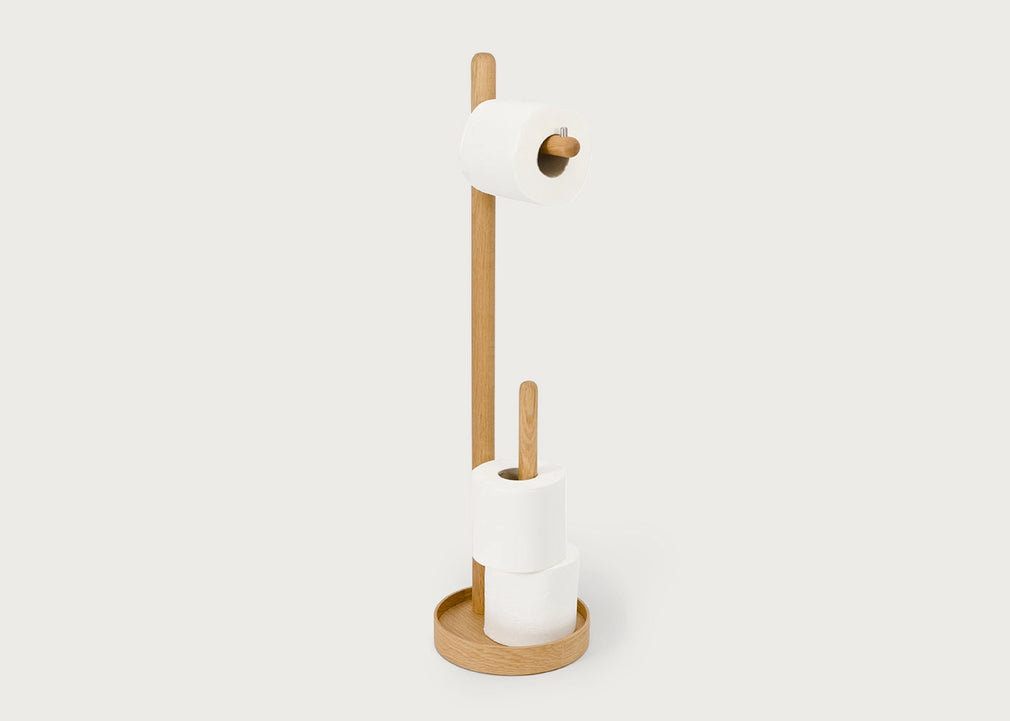Yoku Freestanding Toilet Roll Holder Round Walnut