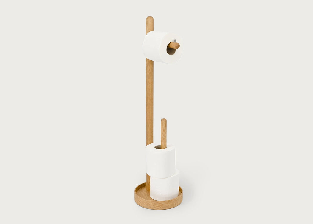 Yoku Freestanding Toilet Roll Holder Round Walnut