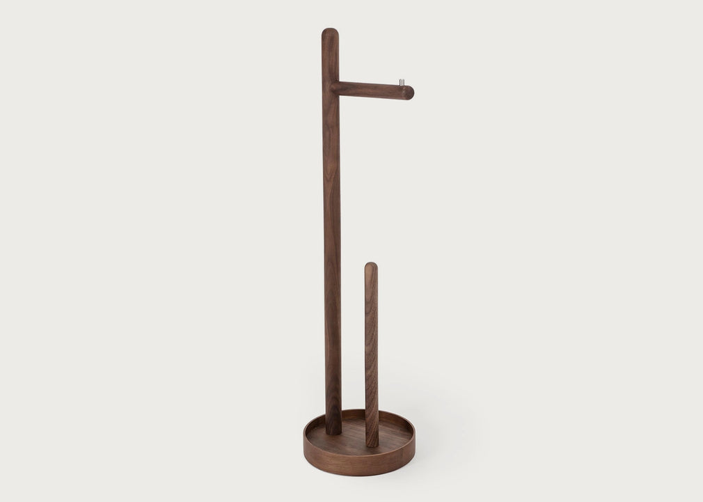 Yoku Freestanding Toilet Roll Holder Round Walnut