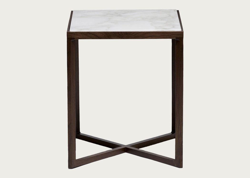Krusin Side Table Arabescato & Walnut Stained Oak