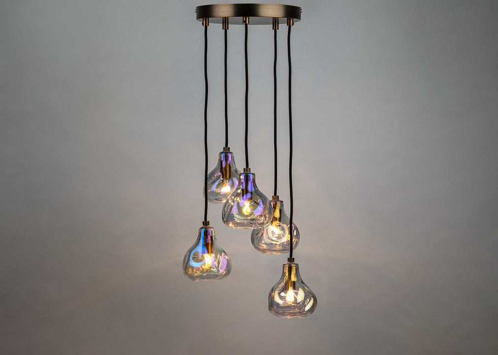 Bolha Chandelier 5 Pendant Light Petrol & Bronze