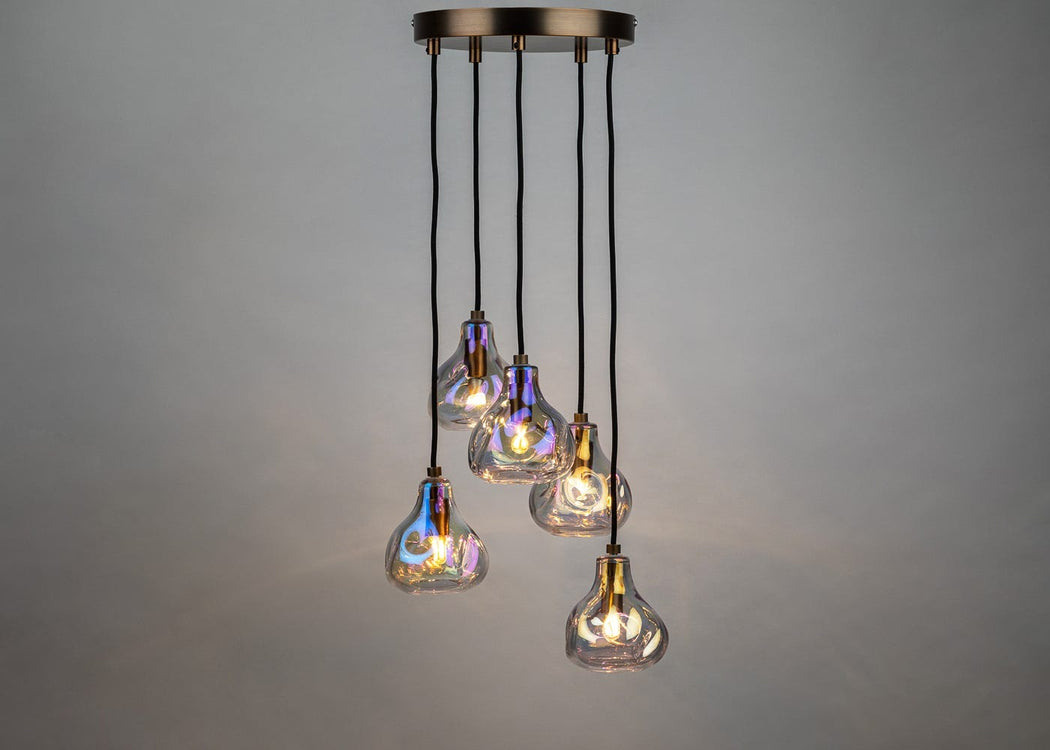 Bolha Chandelier 5 Pendant Light Petrol & Bronze