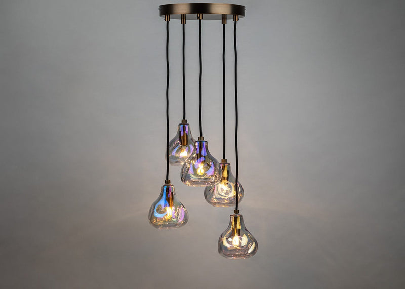 Bolha Chandelier 5 Pendant Light Petrol & Bronze