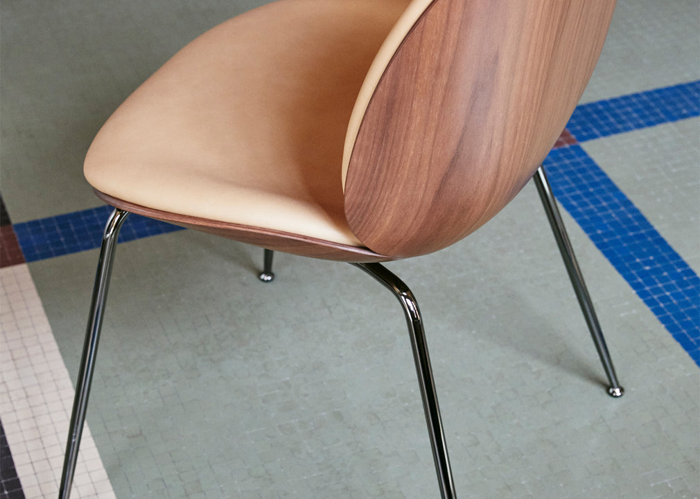 Beetle Dining Chair with Front Upholstery Soft Leather Gray