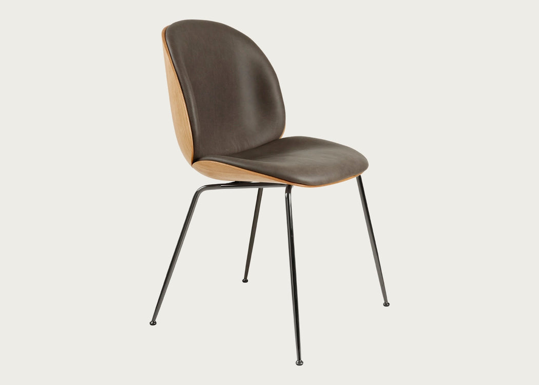 Beetle Dining Chair with Front Upholstery Soft Leather Gray