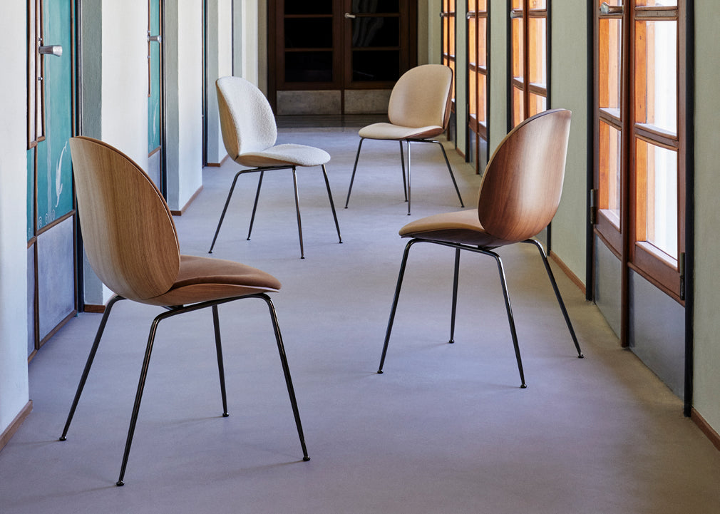 Beetle Dining Chair with Front Upholstery Soft Leather Gray