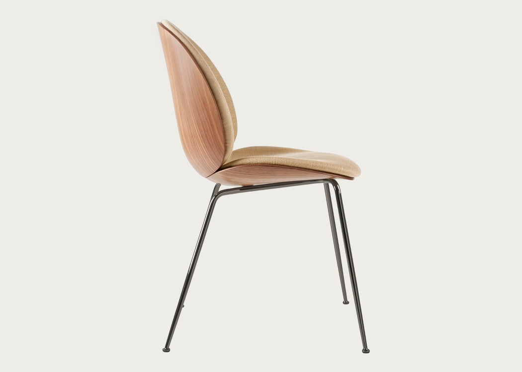 Beetle Dining Chair with Front Upholstery Soft Leather Gray
