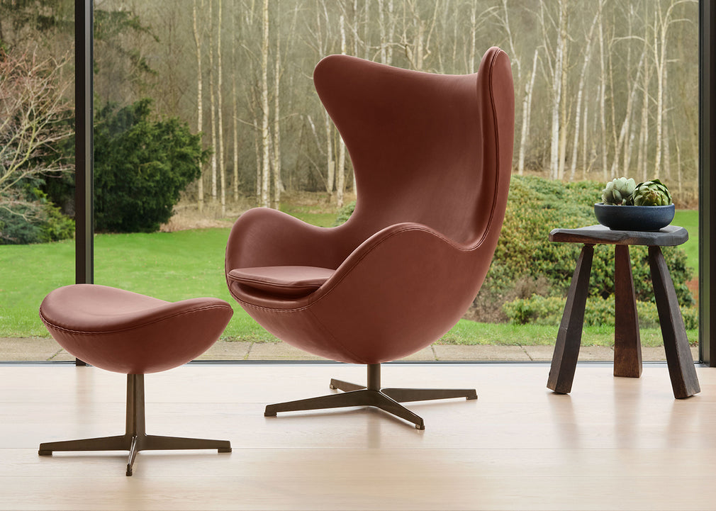 Egg Footstool Grace Leather Walnut