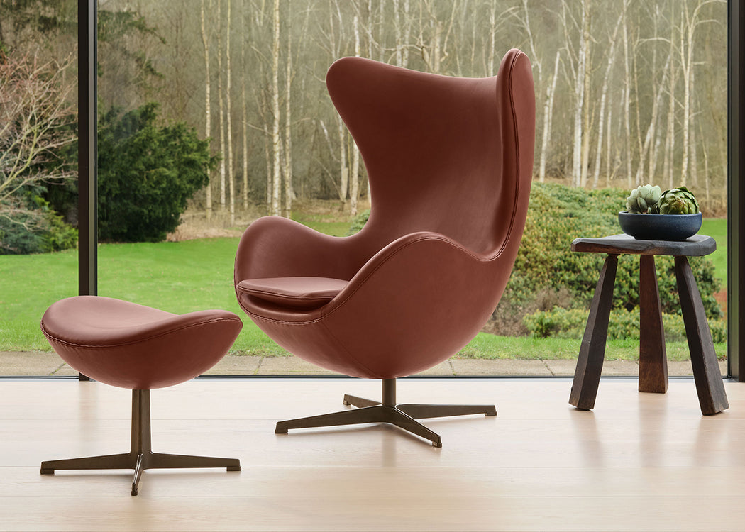 Egg Footstool Grace Leather Walnut