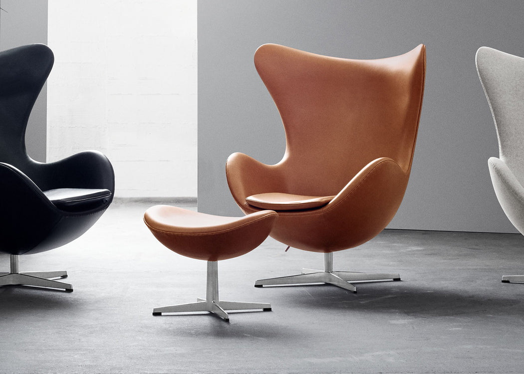 Egg Footstool Grace Leather Walnut