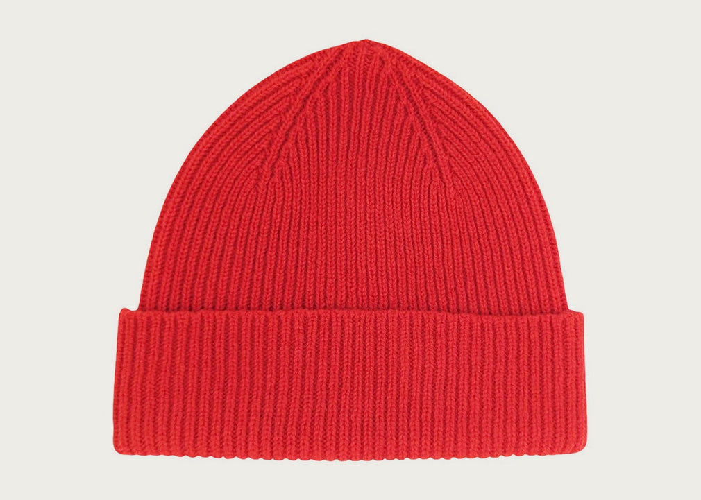 Ribbed Lambswool Beanie Hat Rust