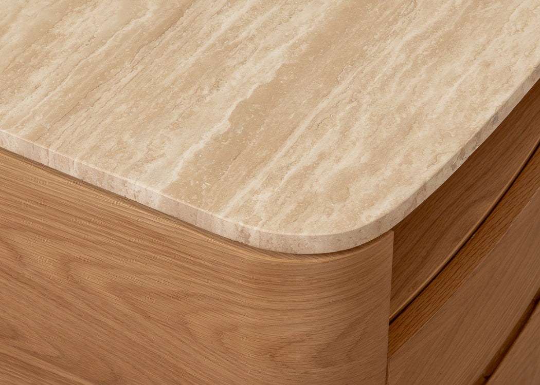 Florian Bedside Table Oak & Travertine