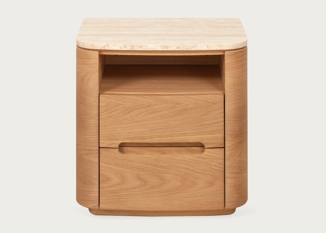 Florian Bedside Table Oak & Travertine