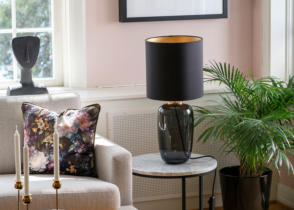 Vega Table Lamp Grey & Brass with Black Shade