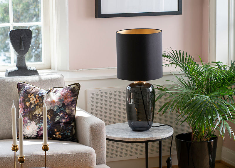 Vega Table Lamp Grey & Brass with Black Shade