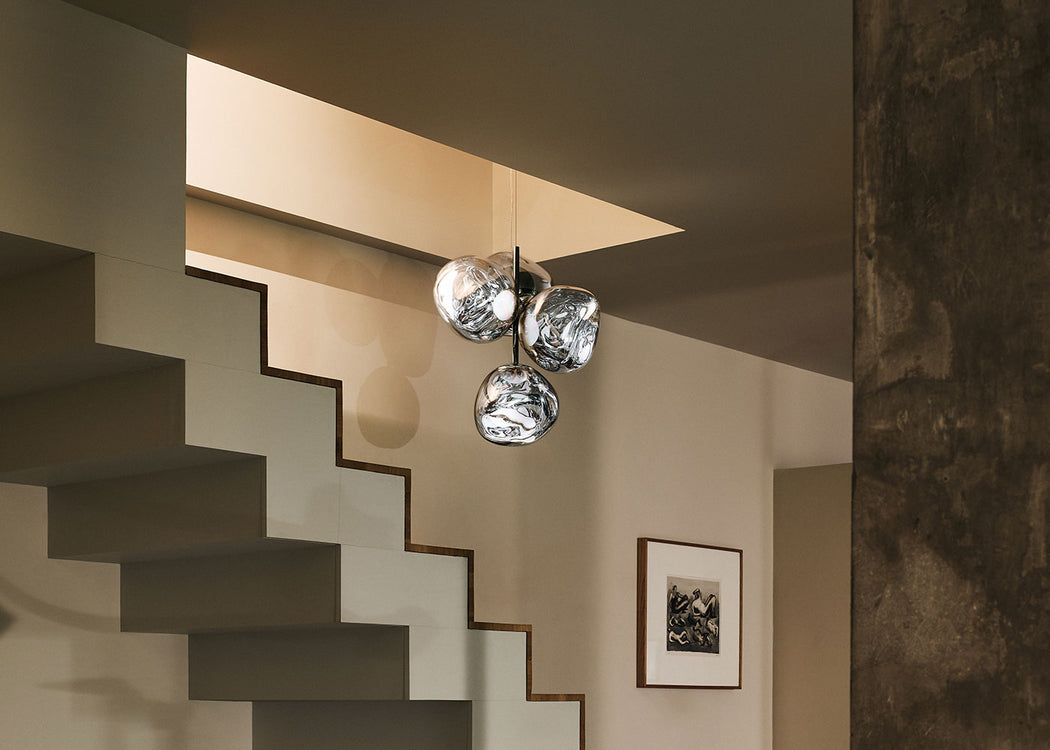Melt LED Chandelier Light Mini Opal Silver