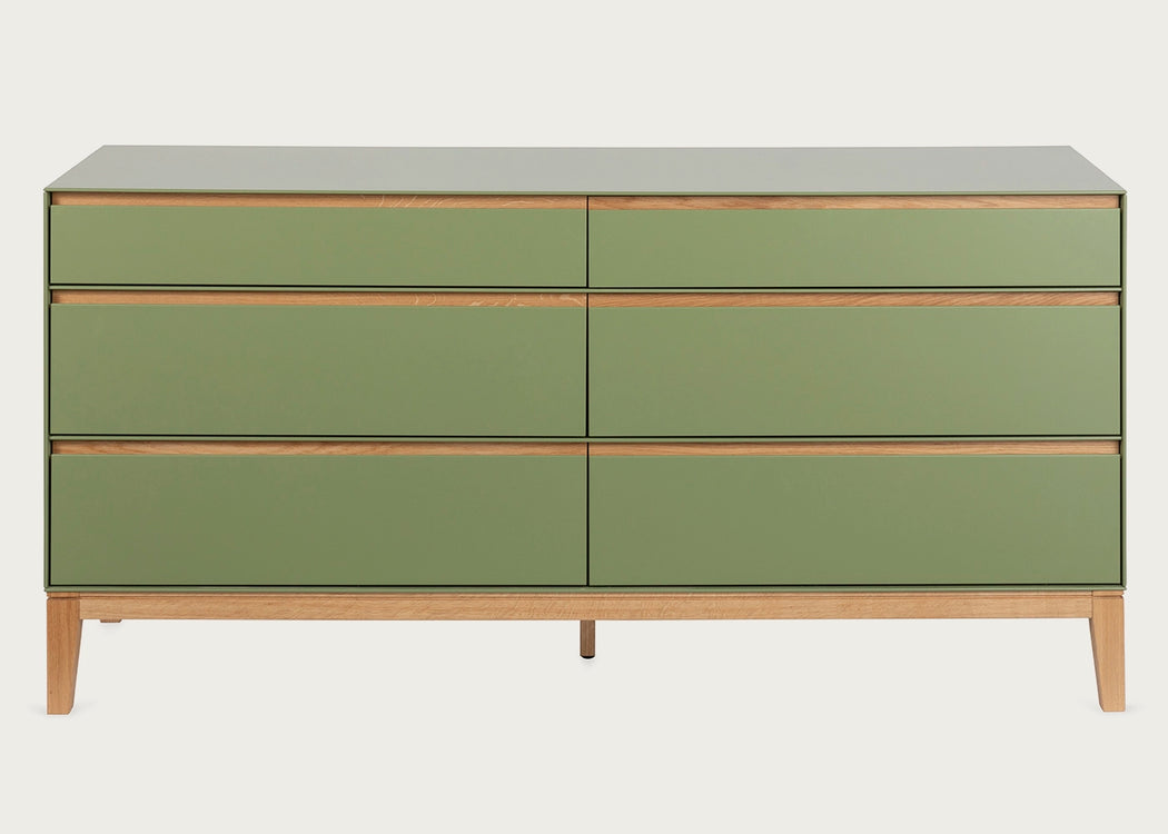 Lars 6 Drawer Chest Wide Grey & Walnut