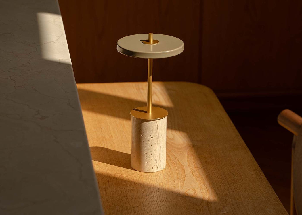 Asteria LED Move Mini Portable Table Lamp Brass & White Marble