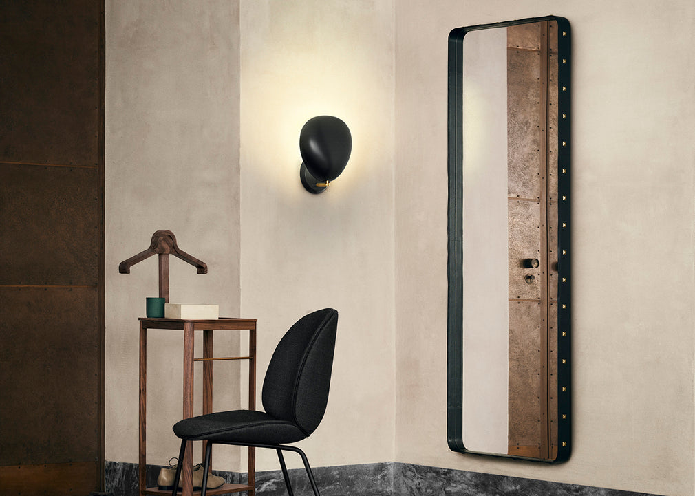 Adnet Rectangular Wall Mirror 65cm x 115cm / Black Leather