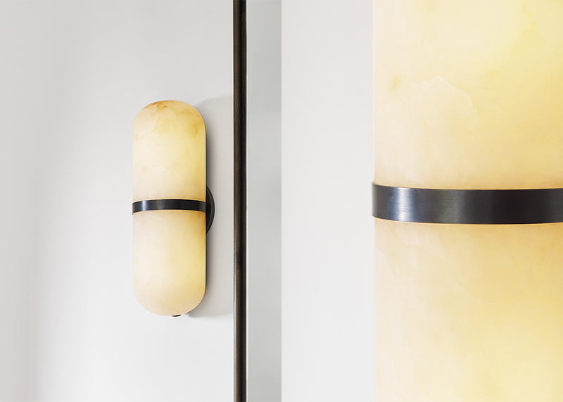 Melange Pill Form Sconce Wall Light Antique Burnished Brass & Alabaster