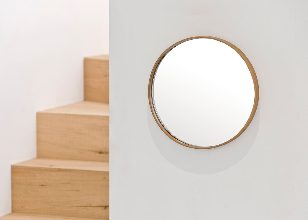 Glance Round Wooden Mirror 66cm / Dark Oak