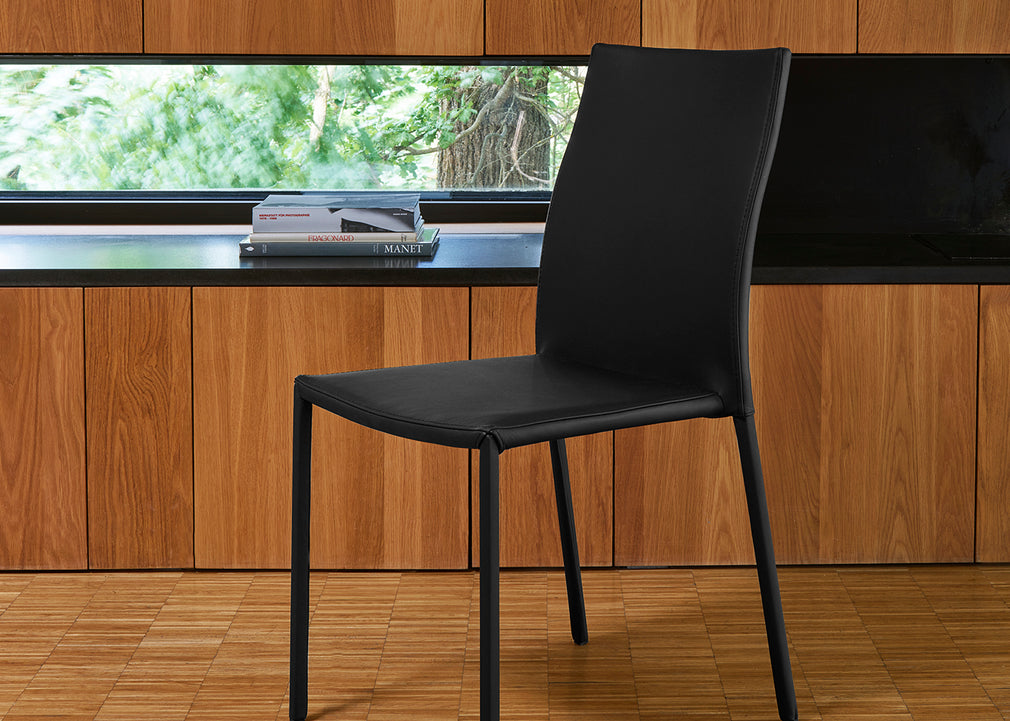 Slim Dining Chair Leather Grey Leather