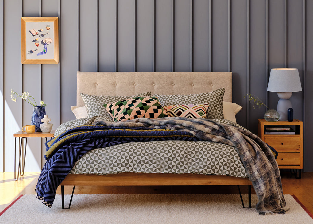 Stripe Quilt Navy and Olive 140cm x 200cm