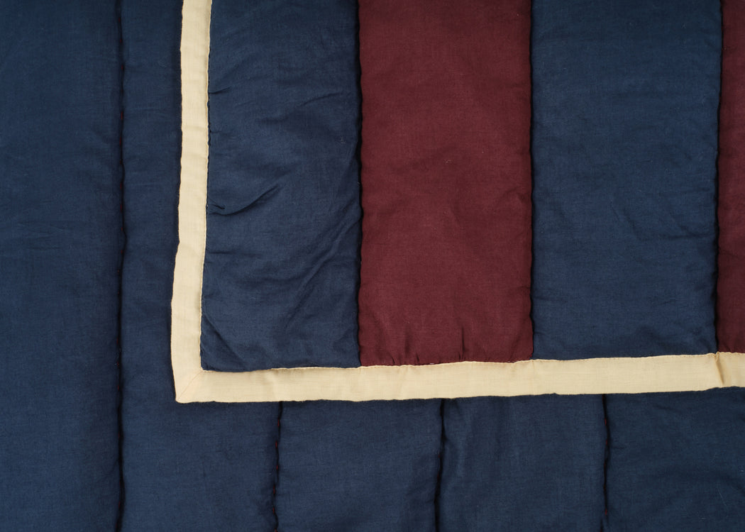 Stripe Quilt Aubergine and Navy 140cm x 200cm