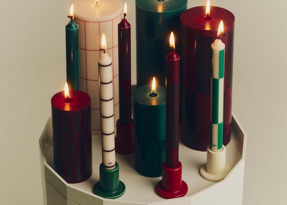 Pattern Dinner Candles Set of 4 Reds and Bordeaux