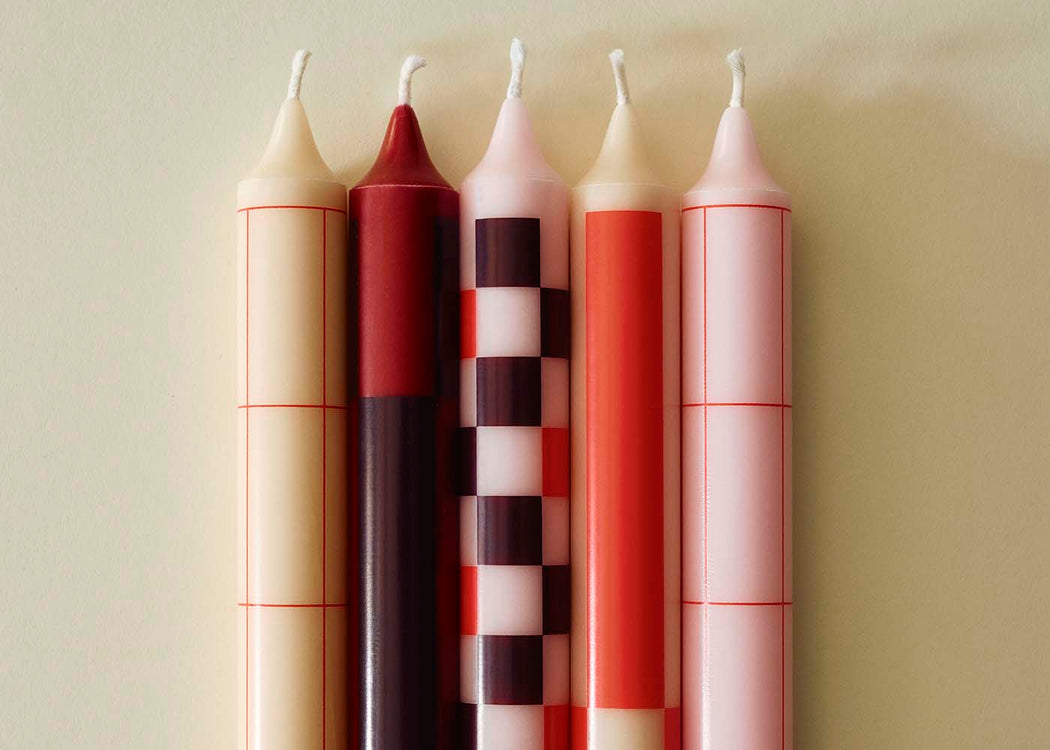 Pattern Dinner Candles Set of 4 Reds and Bordeaux