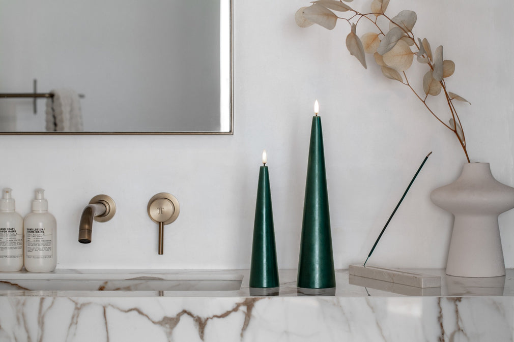 LED Cone Candle Large Pine Green