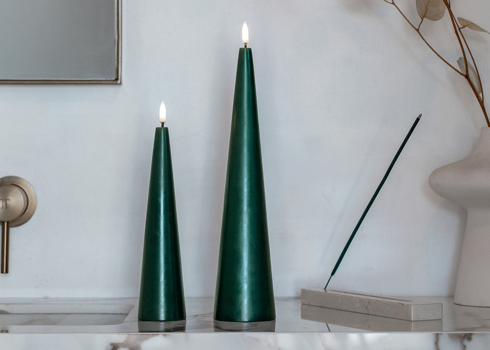LED Cone Candle Small Pine Green