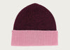 Ribbed Two Colour Lambswool Beanie Hat Bordeaux & Dusky Pink