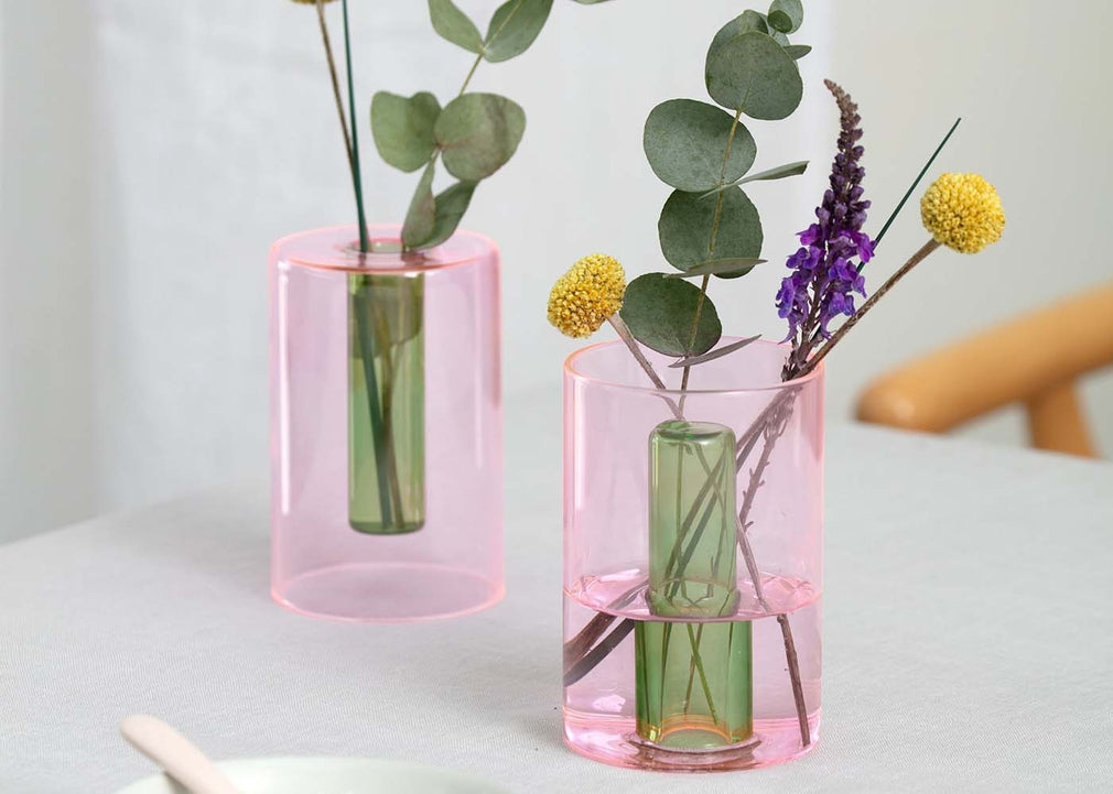 Block Reversible Vase Small Peach & Cobalt