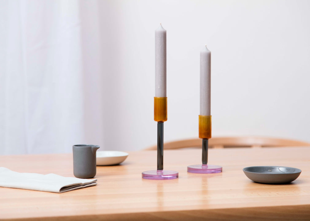 Block Candleholder Smoke & Amber