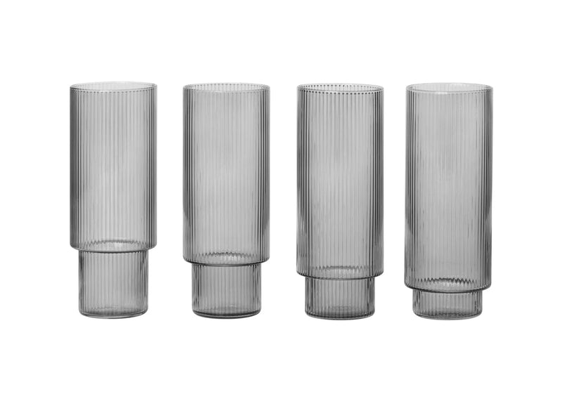 Ripple Smoked Grey Long Drink Glasses Set of 4