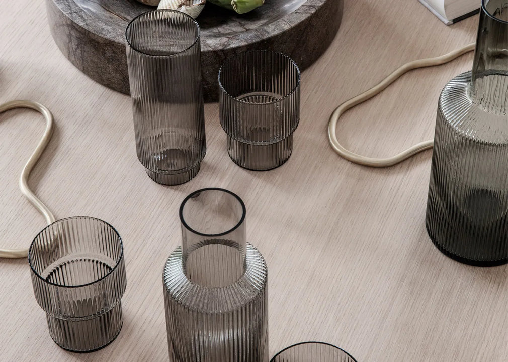 Ripple Smoked Grey Long Drink Glasses Set of 4