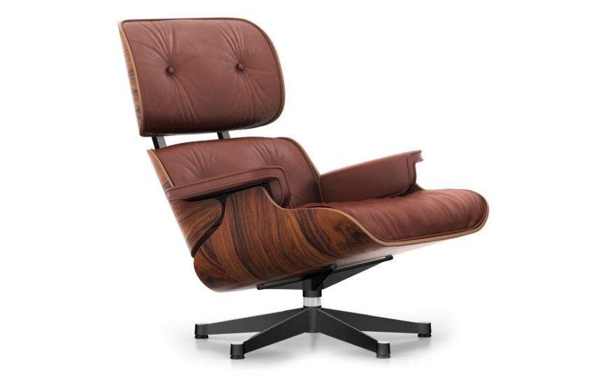 Eames Lounge Chair Santos Palisander Brandy Leather in Classic Dimensions