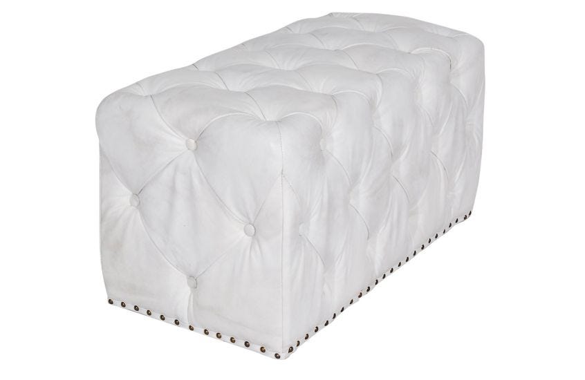 Timothy Oulton Lord Digsby Footstool, White Leather Footstool Uk