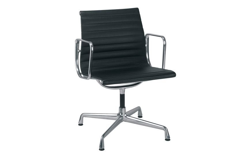 Vitra Eames EA 108 Aluminium Armchair Black Leather Polished Base
