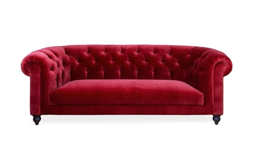 Red velvet shop chesterfield sofa