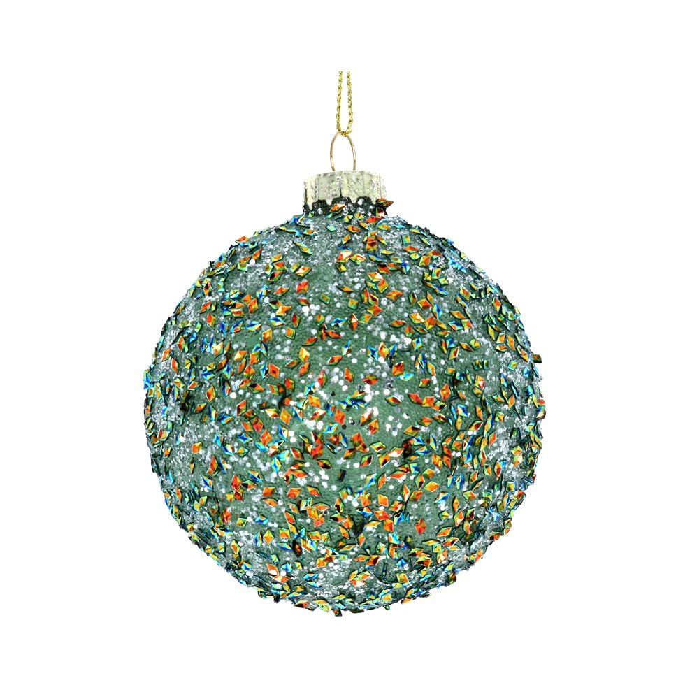 Pale Green Sequins Gisela Graham Christmas Ball Decoration 8cm 