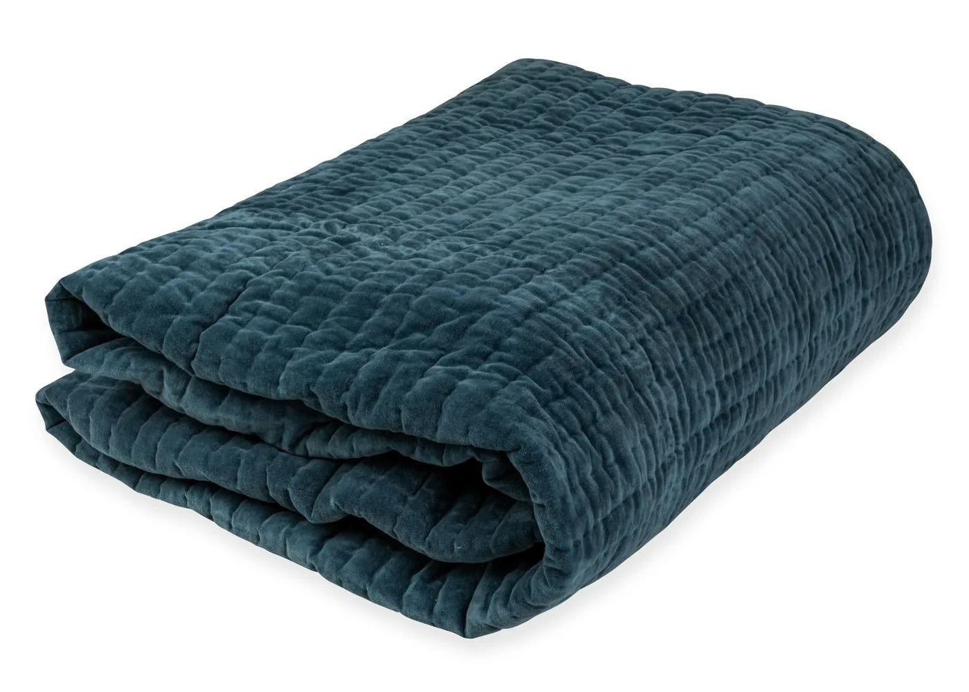 Kantha Velvet Bedspread Steel Blue