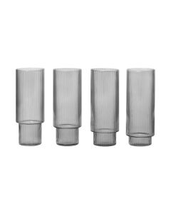 Ripple Smoked Grey Long Drink Glasses Set of 4