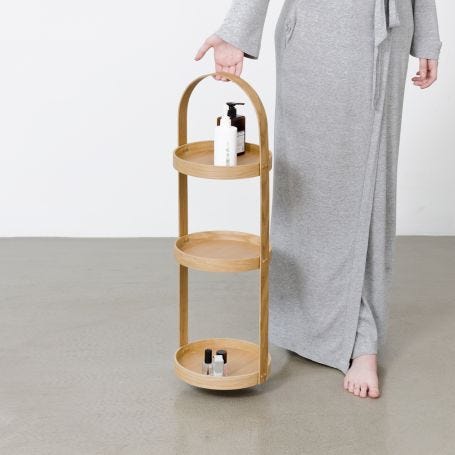Wood Bathroom Storage Stand Round